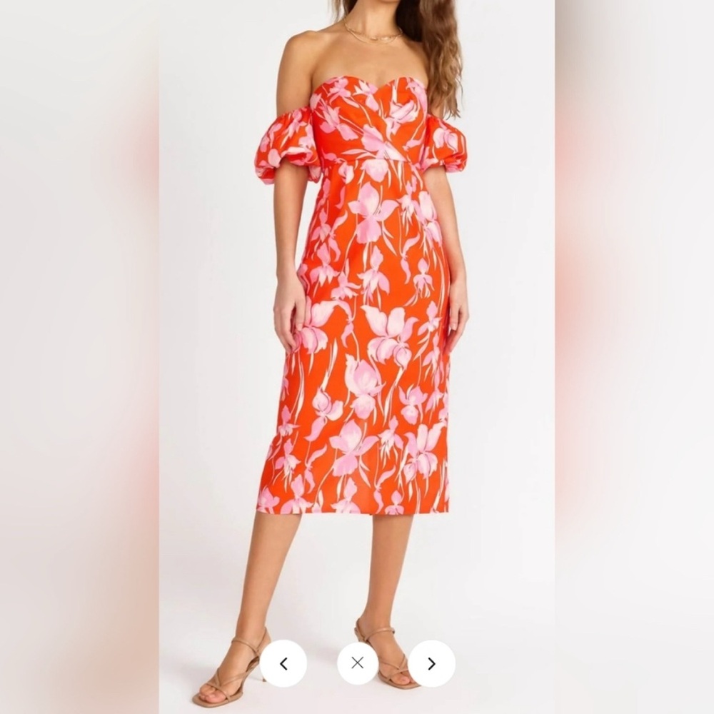 Floral Off-Shoulder Dress in Red and Pink